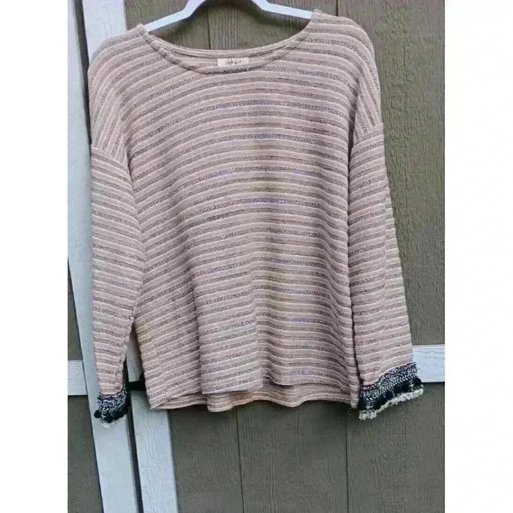 Style & Co. (M) Lt Pink/White/Black Pullover Top‎ Long Sleeves Pom-poms